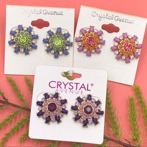 🌼 Multicolor Flower Rhinestone Post Stud Earrings